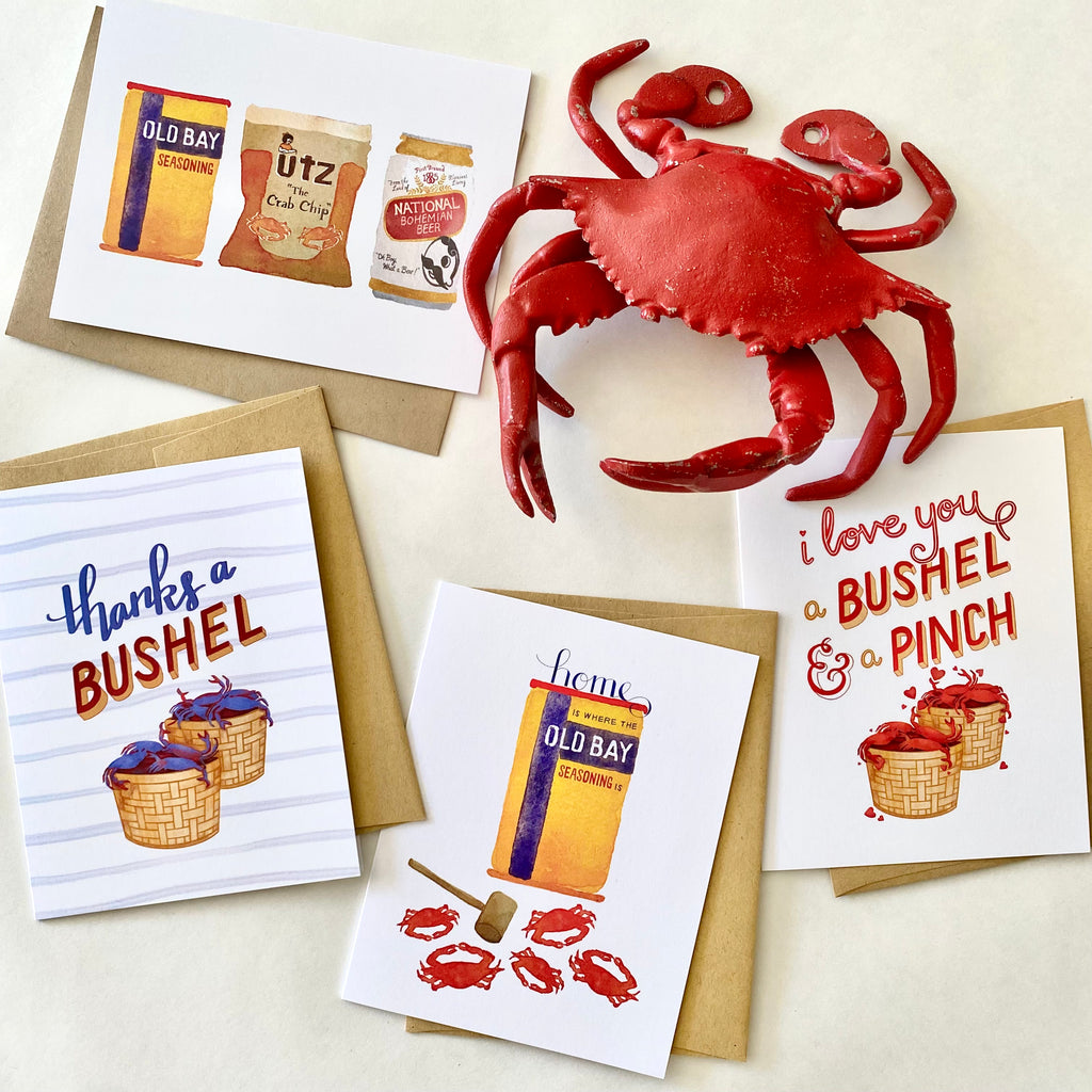 Local Maryland crab and old bay greeting cards