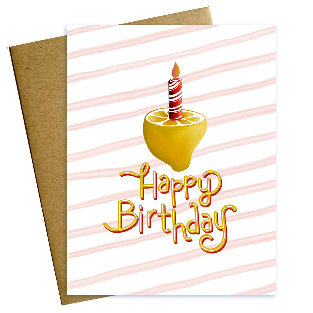 happy birthday greeting card with lemon peppermint stick as candle from baltimore maryland hon