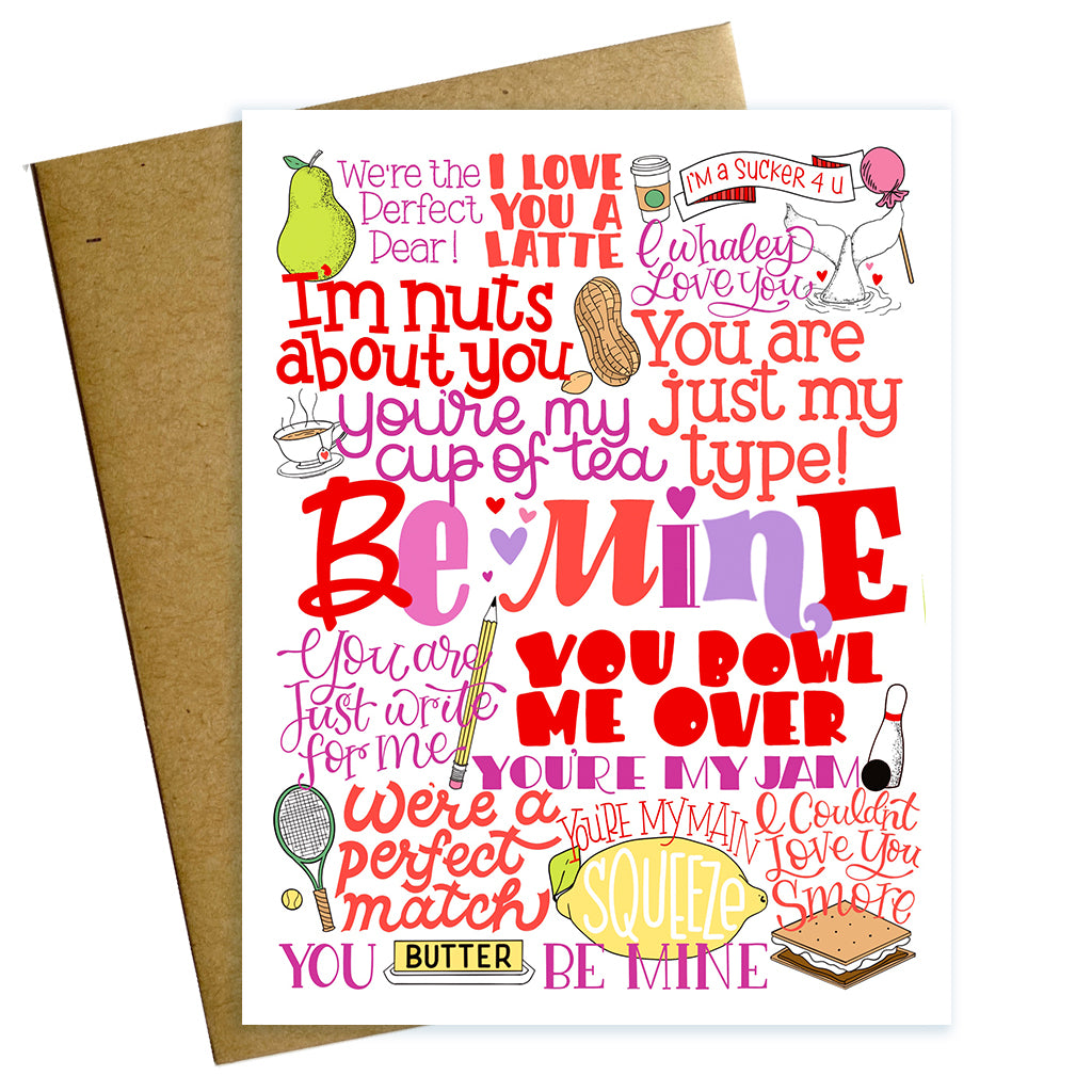 Be Mine Valentine's Day Greeting Card, Pun Mashup of Typography
