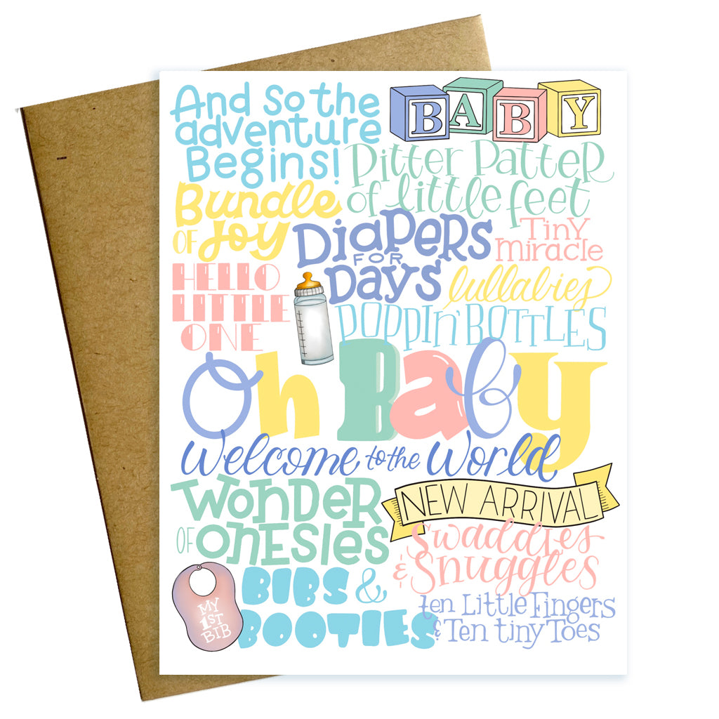 Oh Baby, baby card, baby shower, baby bottle, new arrival, welcome to the world, welcome card, new parent card