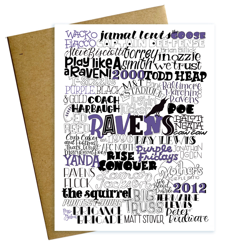 Ravens, Ravens card, baltimore ravens, baltimore card, football, ravens football, greeting card