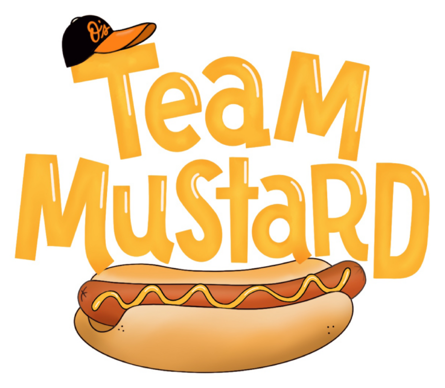 Team Mustard tattoo with hat and hot dog for Baltimore Orioles