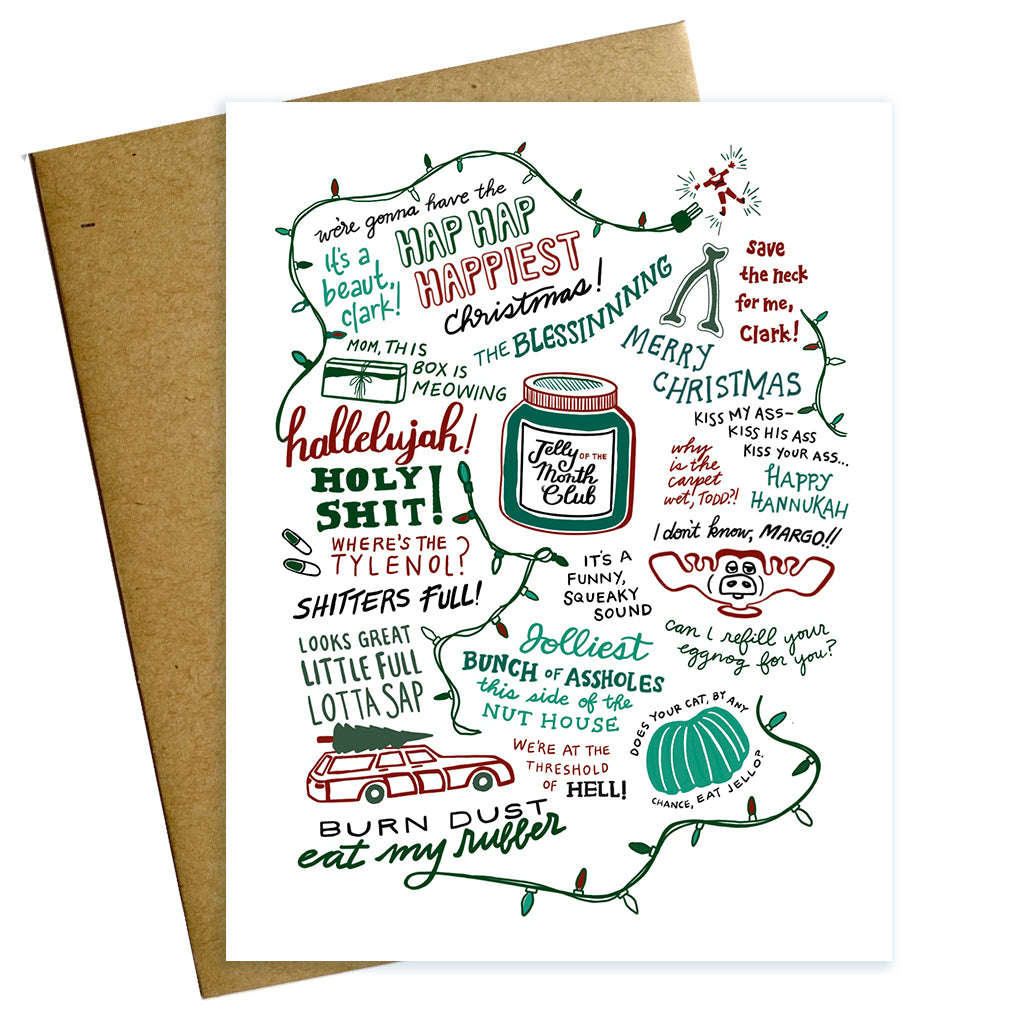 Christmas vacation holiday type mashup greeting card with quotes from the movie Christmas Vacation with Chevy Chase like Shitter's Full
