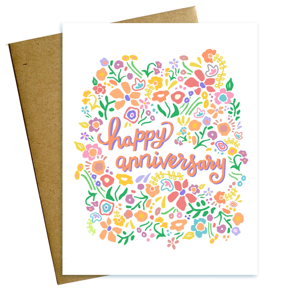 Floral happy anniversary card