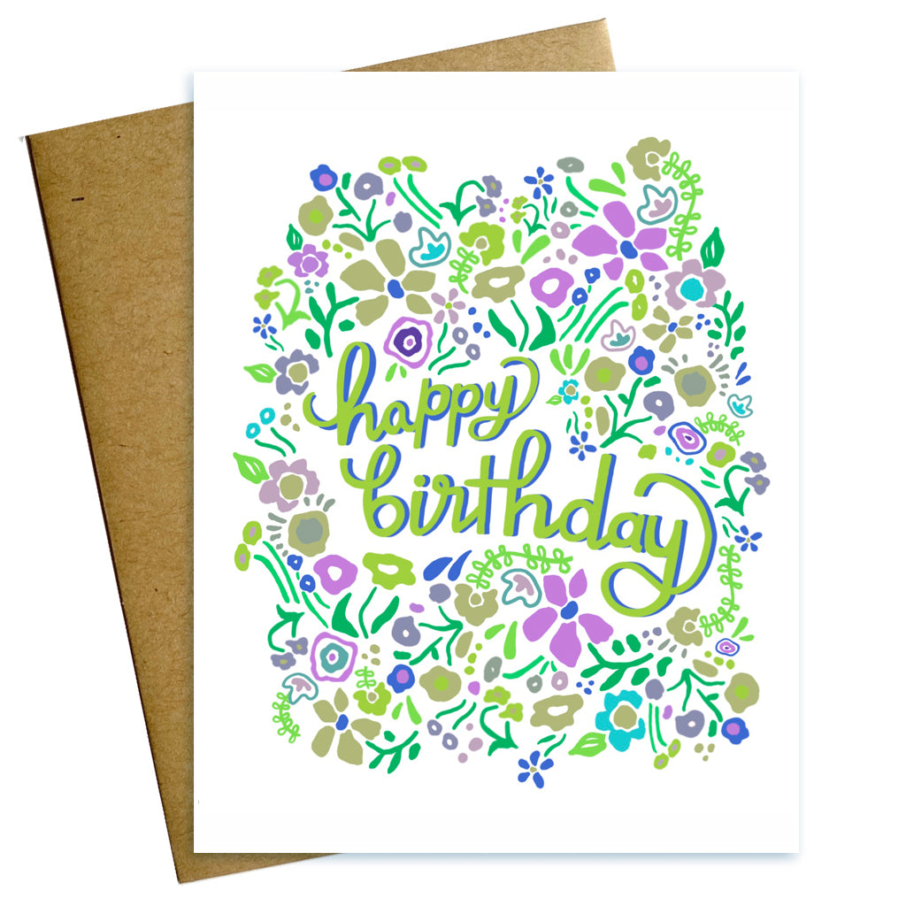 Happy Birthday Greeting Card, colorful floral design