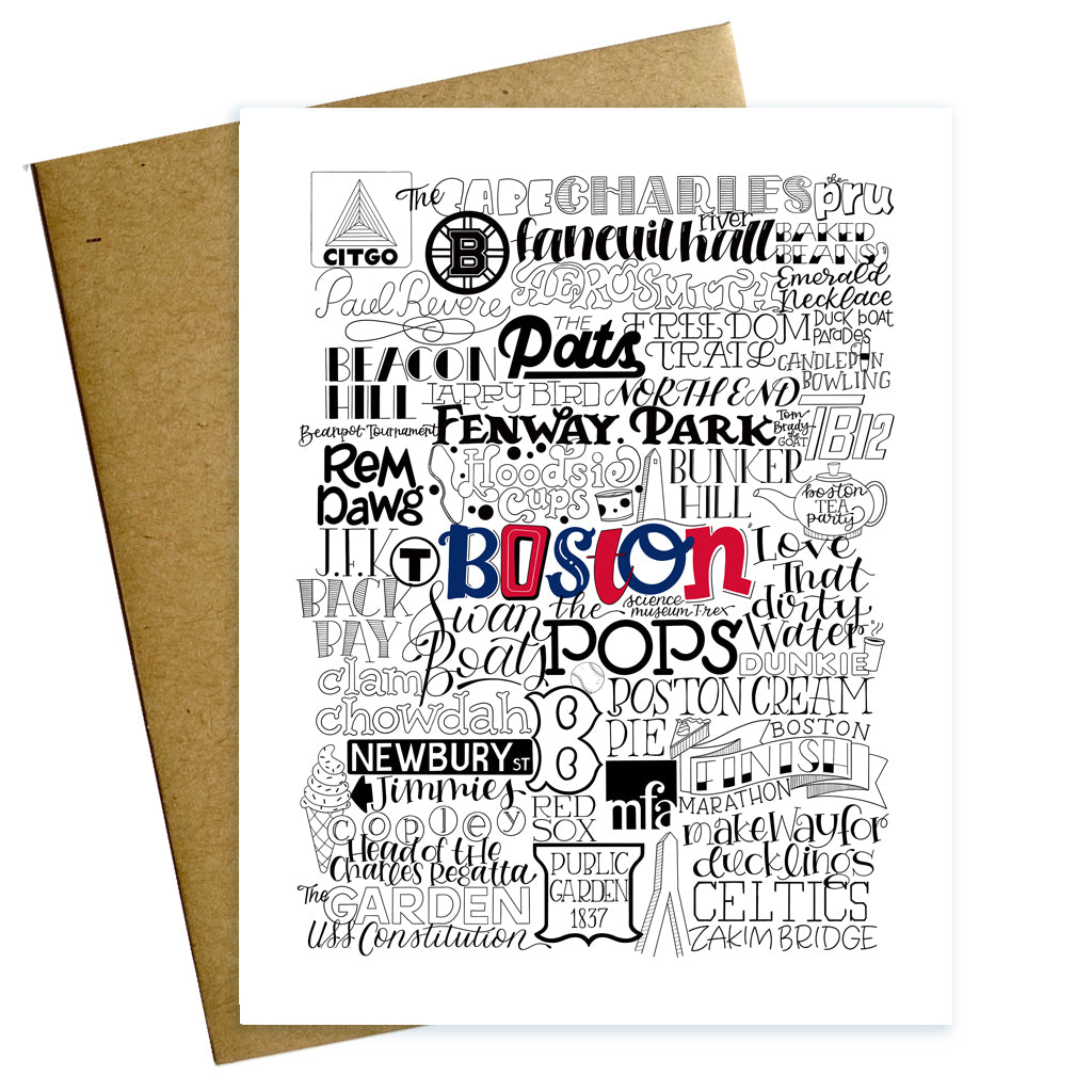 Boston Greeting Card, Typography Mashup of Boston Massachusetts